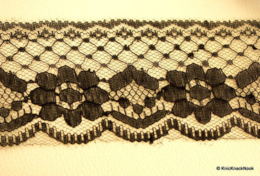 Wholesale Black Embroidered Net Lace Trim Ribbon 50mm wide